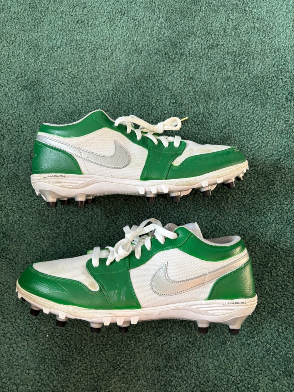 Nike custom Jordan 1 Green & White Cleats with Silver Swoosh